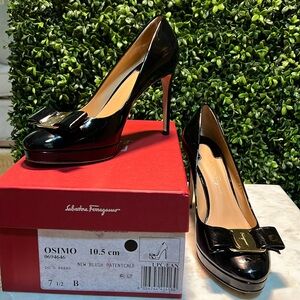 Ferragamo Osimo black patent 10.5cm, US size 7.5. Worn once